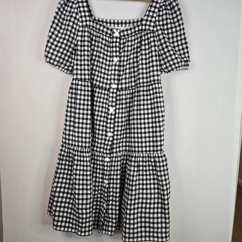 BeachLunchLounge Women Size M Black&White Gingham Square Neck Dress